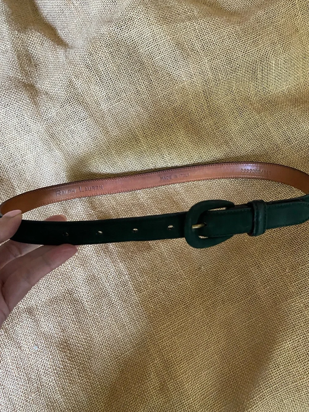 Ralph Lauren Calf Suede Exterior Lined Vanchetta Leather Belt Hunter Green sz 28